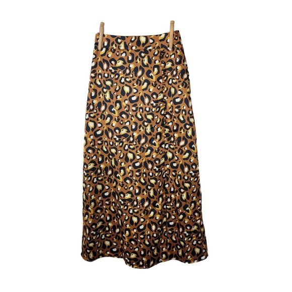 NEW Express Midi Skirt size XXS Cheetah Leopard Print Satin Slit Long Sexy - Picture 2 of 10